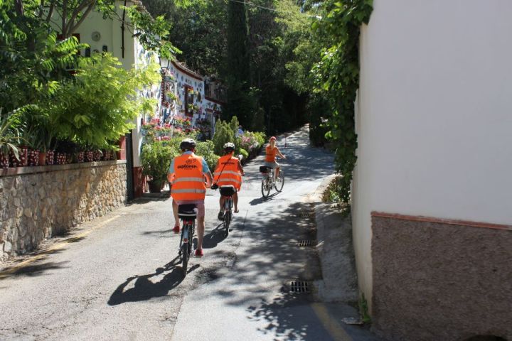 a man riding a bicycle down the street