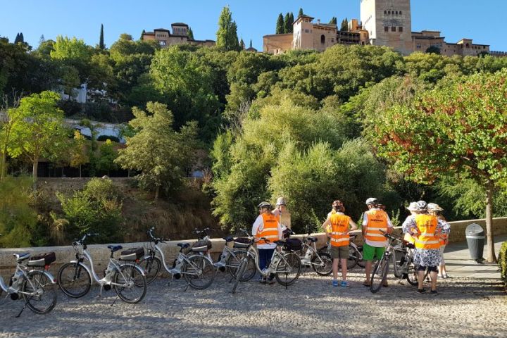 a row of parked motorcycles sitting on the side of a road